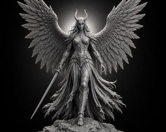 Valchiria Angelo Caduto STL | Guerriera Alata Dark Fantasy | Miniatura Angelo Femminile Stampa 3D