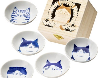 Japanese Cute Cat Side Dish Plates (Set of 5) - Made in Japan