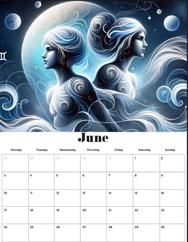 2024 Printable Calendar PDF Zodiac Signs Calendar Wall Etsy