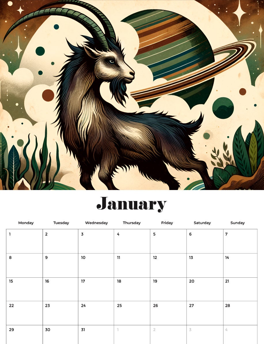 2024 Printable Calendar PDF Zodiac Signs Calendar Wall Etsy