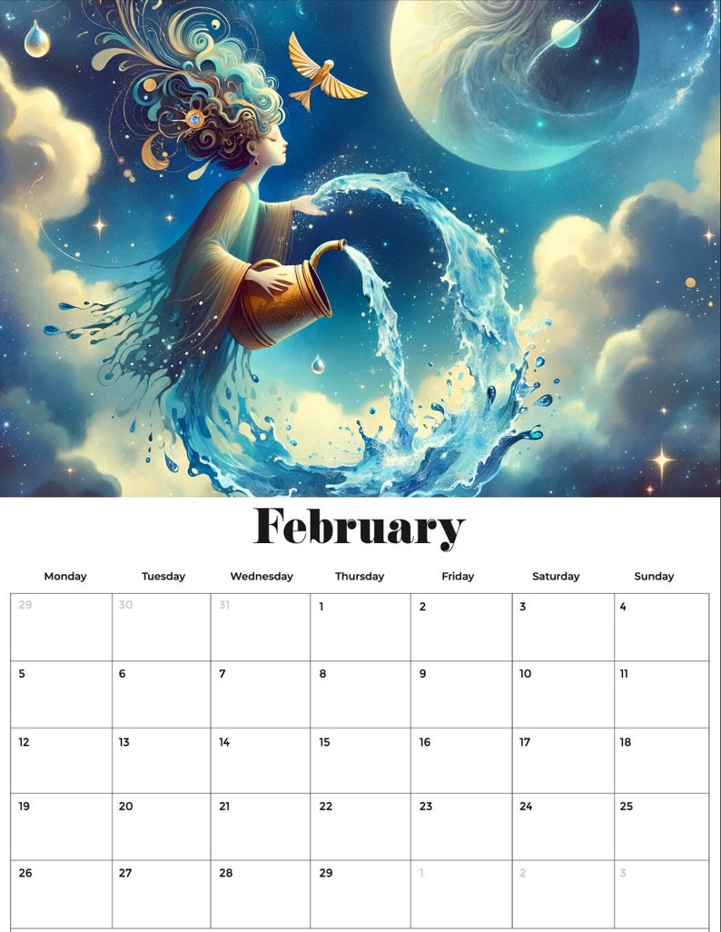 2024 Printable Calendar PDF Zodiac Signs Calendar Wall Etsy