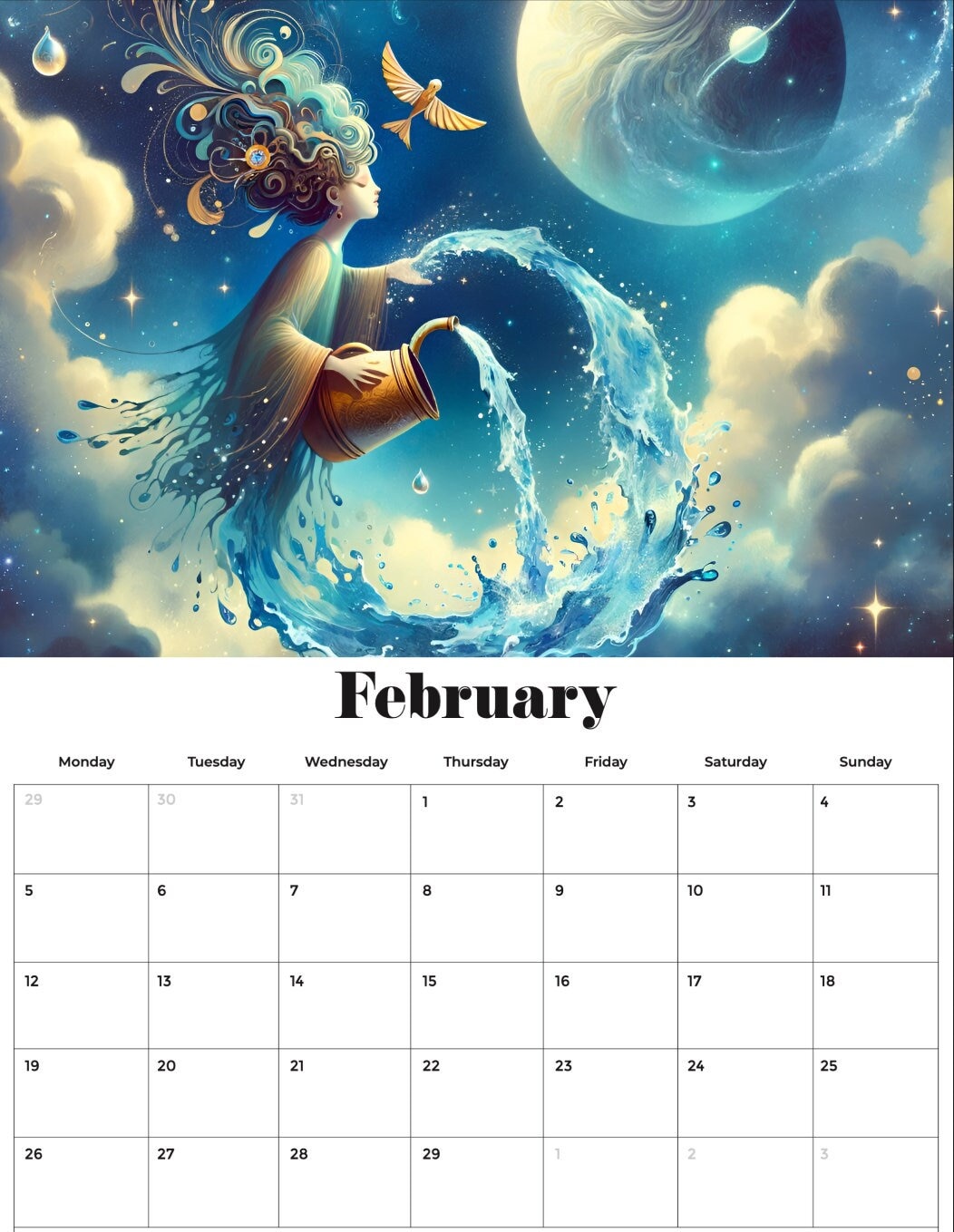 2024 Printable Calendar PDF Zodiac Signs Calendar Wall Etsy