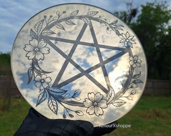 Pentacle mirror altar decor pentagram or words lyrics mirror option