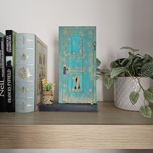 Handmade Turquoise Fairy door - miniture wall Art - Key Holder - miniature door - mystery door