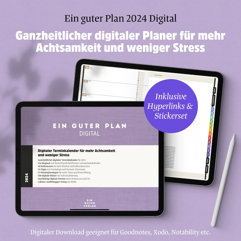 A good plan Dated Digital Planner 2024 For iPad, GoodNotes, Notability Mindful appointment calendar, weekly planner monthly planner image 1