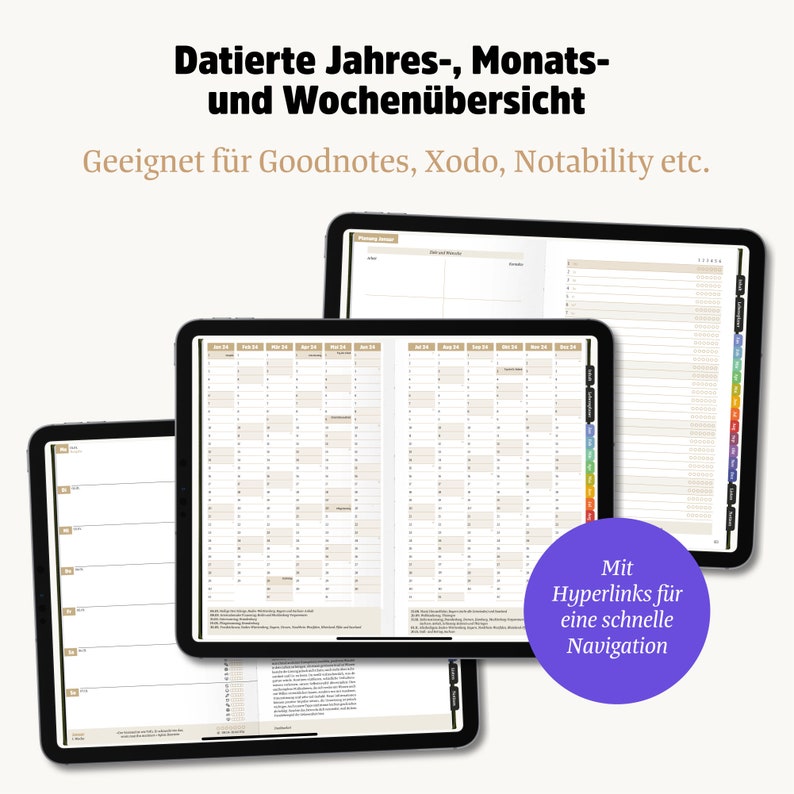 Ein guter Plan Datierter digitaler Planer 2024 Für iPad, GoodNotes, Notability Achtsamer Terminkalender, Wochenplaner Monatsplaner Bild 2