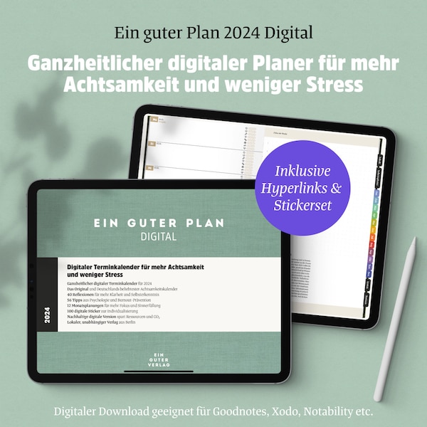 Un bon plan | Planificateur numérique daté 2024 | Pour iPad, GoodNotes, Notabilité | Calendrier de rendez-vous conscient, planificateur hebdomadaire + planificateur mensuel