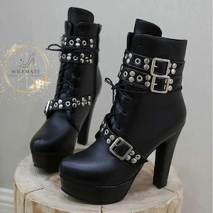 Ankle Boots Platform With High Heels And Buckles Straps - Unisex Plus Size High Heels - Lace Up High Heels