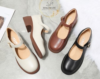 Mary Janes Pumps - One Butten Shoes - Middle Soles Vintage Summer Shoes - Elegant Mary Jane Low Heels For Any Occasions