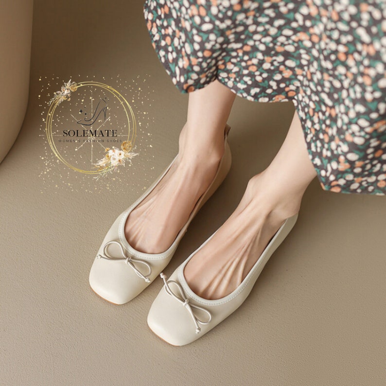 Women Retro Thick Heel Ballet Heels Cute Round Toe Bow Tie Classic Ballerina Shoes Classic Balletcore Pumps Bowtie Ballet Pumps image 5