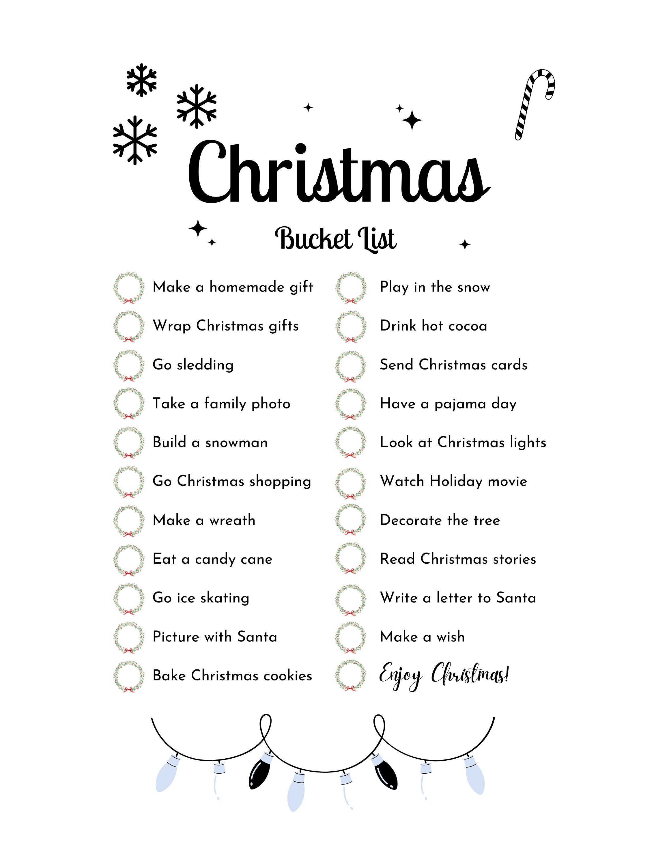Christmas Bucket List Digital Download 22 Prefilled Items
