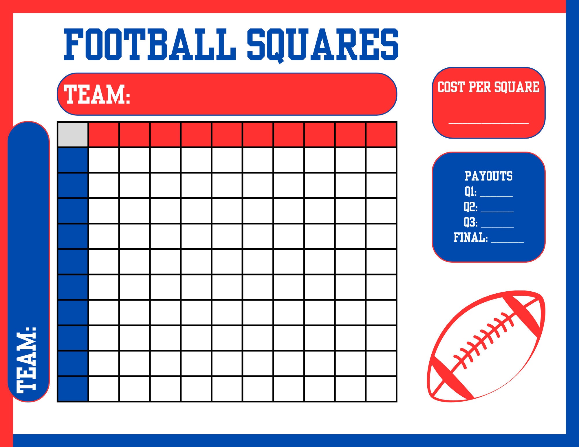 Ultimate Football Squares Game Sheet Editable &amp; Printable PDF Download ...