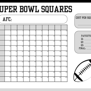 Ultimate Super Bowl Squares Game Sheet numbered Editable &amp; Printable ...
