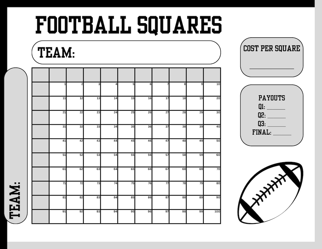 Ultimate Football Squares Game Sheet numbered Editable & Printable PDF Ultimate Football Squares Game Sheet numbered Editable & Printable PDF