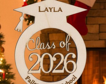 Personalized Graduation 2026 Ornament • Custom Class Wood Ornament • Engraved Senior Gift • Graduate Keepsake • College