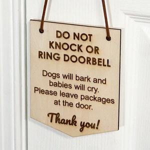 Baby Sleeping Wood Sign | Do Not Knock or Ring Doorbell | Front Door Delivery Packages Sign | Baby Shower Gift | Do Not Disturb Sign