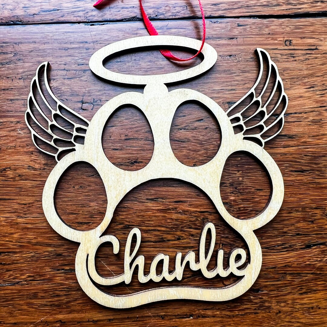 Personalized Pet Memorial Ornament: Angel Wings Paw Print, Custom Dog ...