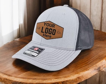 Laser Engraved Company Logo Hat: Personalized Leather Patch Richardson 112 Cap