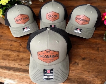 Custom Groomsmen Trucker Hat: Personalized Leather Patch Wedding Party Gift