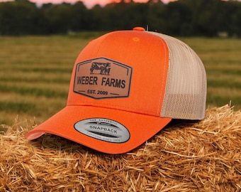 Custom Leather Patch Trucker Hat: Personalized Farm Ranch Cap
