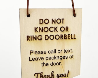 Baby Sleeping Sign: Engraved Wood, Do Not Ring Doorbell