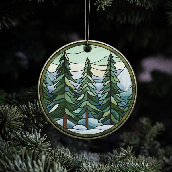 Douglas Fir Faux Stained Glass Holiday Ornament for Christmas Trees, Ceramic | Gift for Tree Lovers, PNW Doug Fir, Evergreen, Elegant Decor