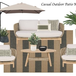 Diseño informal de patio al aire libre, Mood Board, Enlaces en los que se puede hacer clic, Descarga instantánea, Diseño electrónico, Servicios de diseño en línea, Shop the Look, Diseño virtual, Diseño