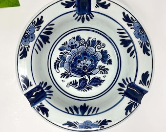 Vintage Blue Delft Hand-Painted Ceramic Cigarette and Cigar Ashtray | Made in Holland