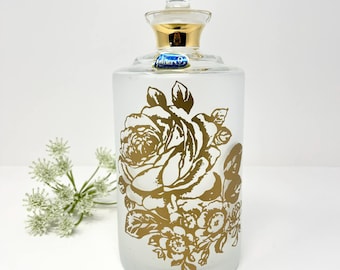 Vintage Bohemia Crystal Frosted Glass Decanter | White & Gold Floral Czech Crystal Barware