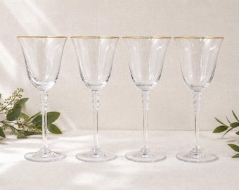 Set of 4 Mikasa Sonata Gold Crystal Wine Glasses | Vintage Austrian Stemware