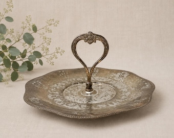 Vintage Silver Viking Tray with Heart Handle | Jewellery or Serving Tray