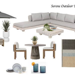 Tablero de ambiente para patio al aire libre sereno/Comprar el look/Enlaces en los que se puede hacer clic/Diseño electrónico/Servicio de diseño en línea/Diseño virtual/Diseño de patio/Moderno/Minimalista