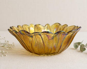 Vintage Amber Carnival Glass Bowl | Sunflower Pattern Iridescent Glass