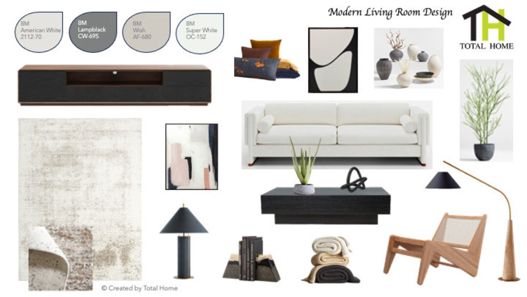 Modern Living Room Mood Board: Minimalist Design Scheme (PDF Download ...