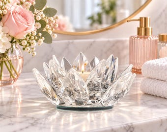 Vintage Teleflora Crystal Lotus Candle Holder | Faceted Glass Votive (1990s)