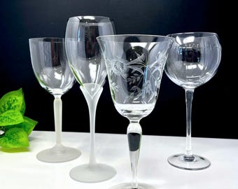 Designer Curated Eclectic Vintage Wine Glass Collection | Set of Four Unique Stemware