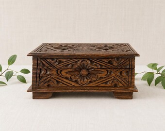 Vintage Hand-Carved Wood Jewellery/storage Box | Philippine Folk Art