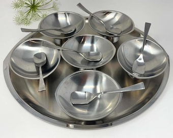 Vintage Guy Degrenne Stainless Steel Dessert Set | 13-Piece French Ice Cream Service