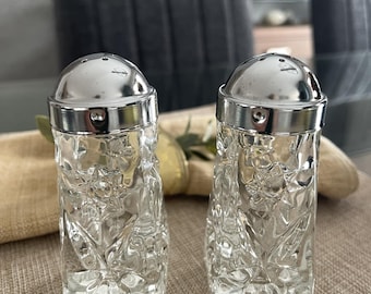 Vintage Danish Style Glass Salt and Pepper Shakers - 1960s Silver