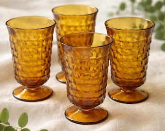 Mid Century Amber Pedestal Glasses | Set of 4
