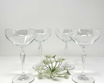 Vintage Crystal Champagne Coupe Glasses | Set of 4 | Elegant Cocktail & Dessert Glasses