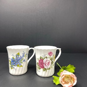 Vintage Royal Stewart Fine Bone China Fluted Mugs | Floral Mugs | Shabby Chic dishes | Cottagecore Decor | Gift for Mom | Gift for Grandma