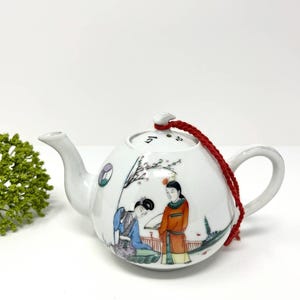 Vintage Hand Painted Chinese Teapot | Scholar Garden Scene | Mid Century Tea-ware