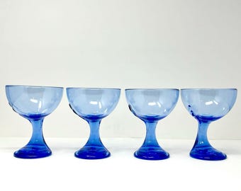 Set of 4 Italian Bormioli Rocco Jerba Blue Coupe Glasses, 90s