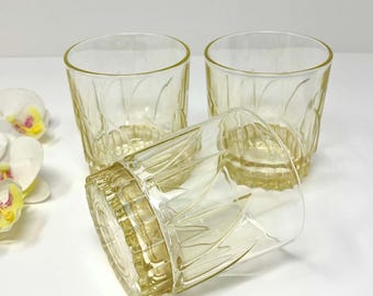 Set of 3 | Vintage Duralex France Pale Yellow Low Ball Old Fashioned Glasses