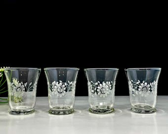 Vintage Dominion Glass Corn Flower Juice Glasses | Set of 4 Canadian Floral Tumblers