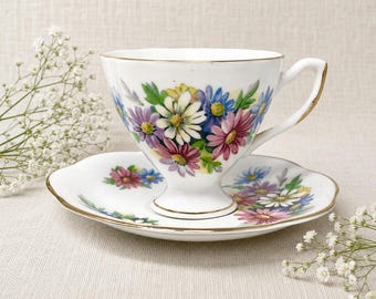 Vintage Petite Queen’s Floral Teacup and Saucer | English Fine Bone China Cup Saucer Set