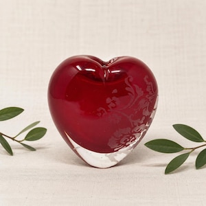 Vintage Heart Shaped Studio Art Glass Bud Vase | Ruby Etched Glass | Romantic Valentine Decor
