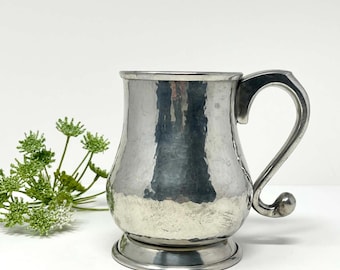 Vintage Hammered Pewter Tankard CFH Pewter Canada Mug | Pedestal Base | Curled Handle