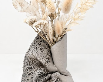 Vintage Studio Pottery Bud Vase | Sculptural Folded Clay Lace Texture Ceramic Art Vessel